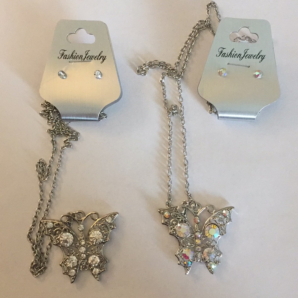 Butterfly necklace with matching stud earrings